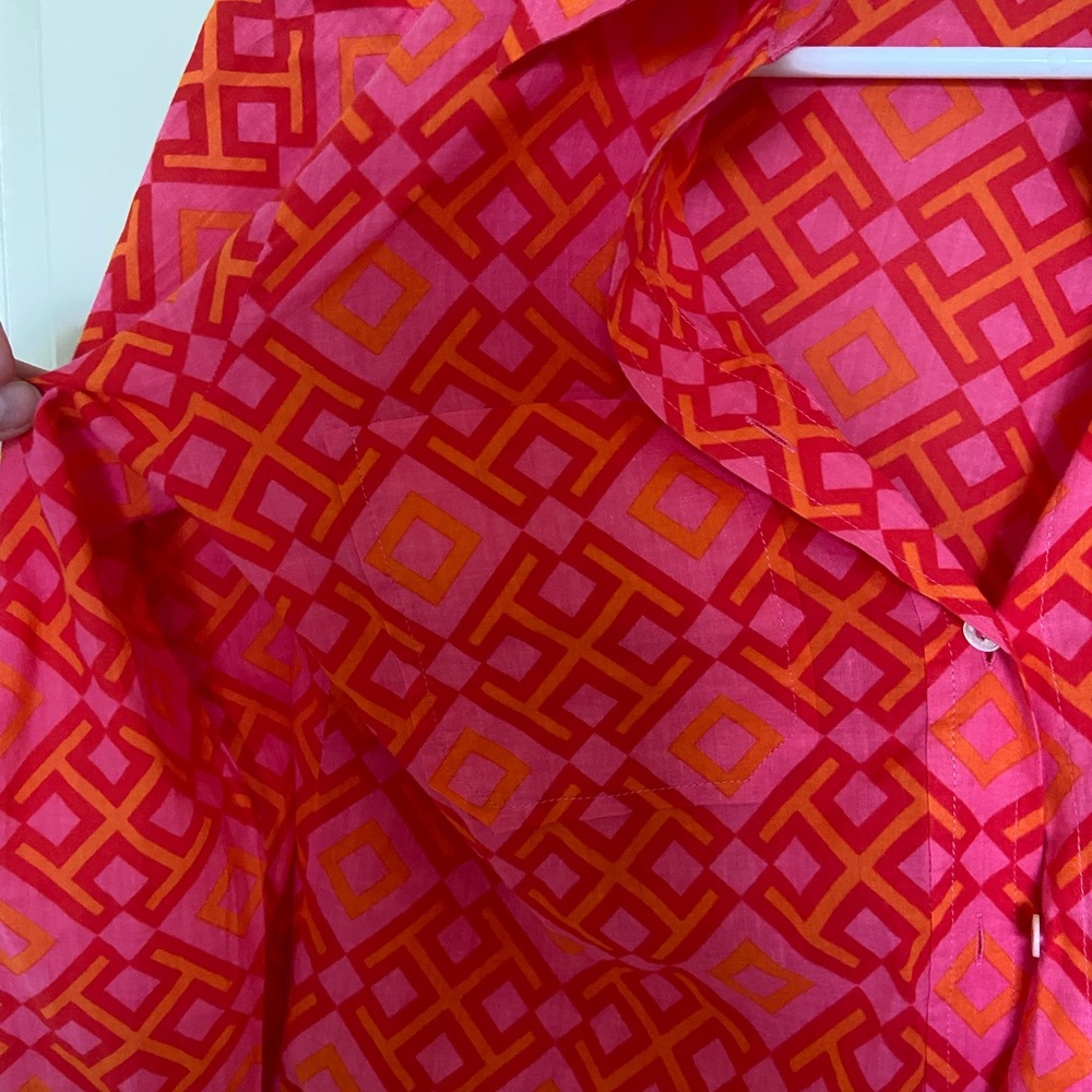 Tory Burch Pink and Red Geometric Long-Sleeve Blouse - Picture 4 of 5